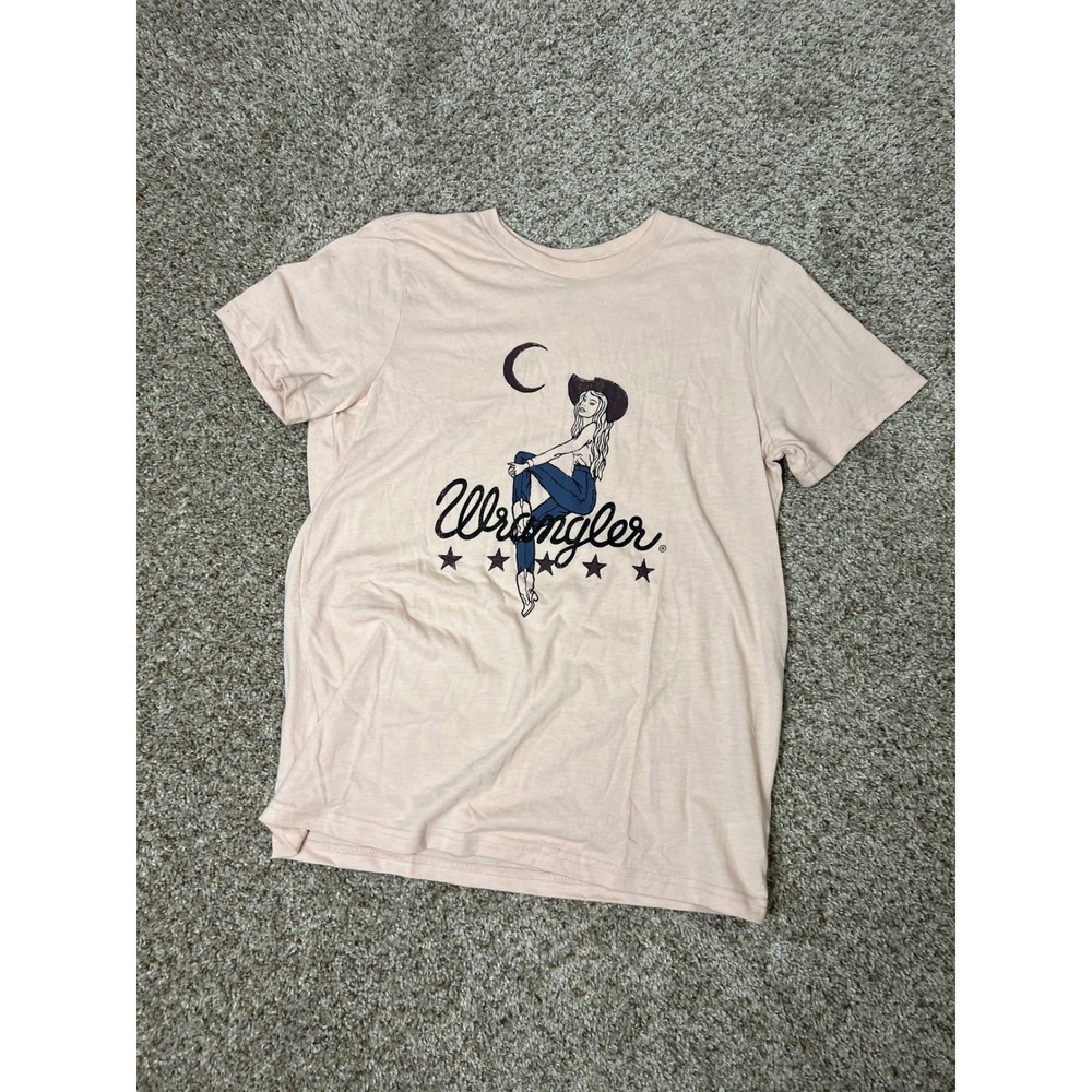 Wrangler Womens Cowgirl Graphic T-Shirt Peach Pink Short Sleeve Small